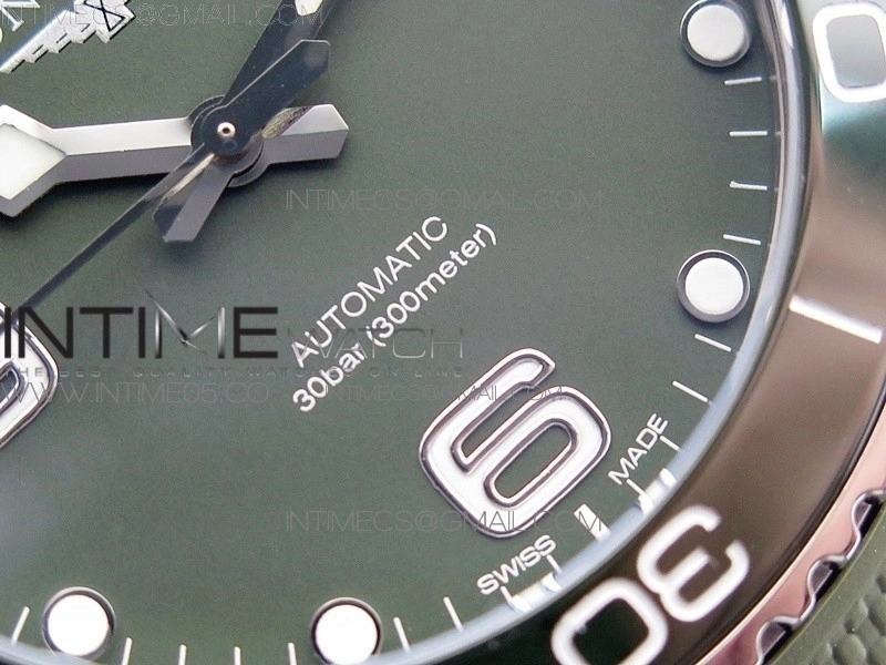 Conquest L3.840.4.56.6 Real Ceramic Bezel SS ZF 1:1 Best Edition Green dial On Green Rubber Strap A2824